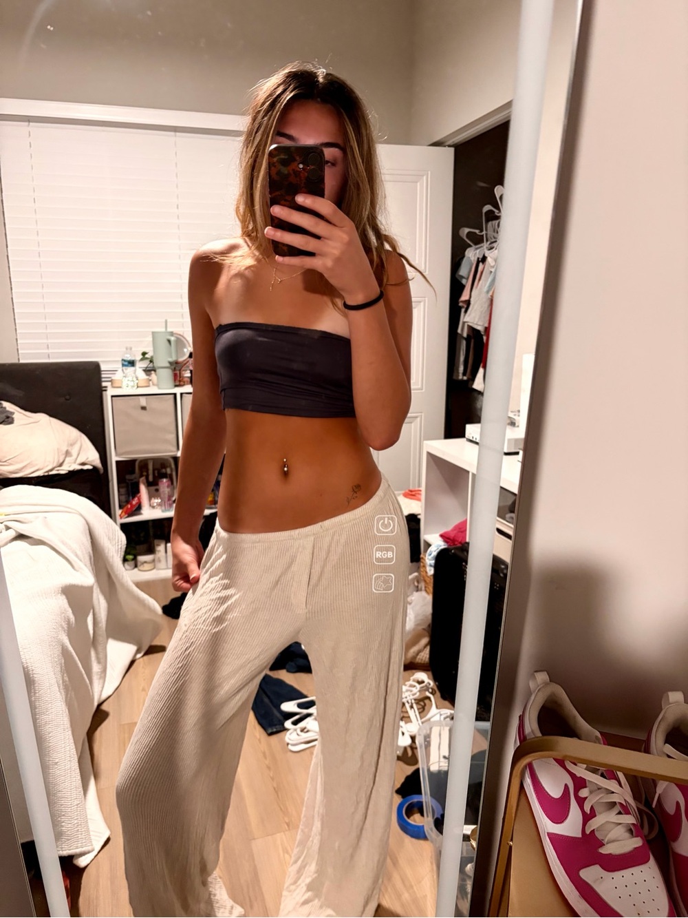 Auden Cream Wide-Leg Ribbed Pants